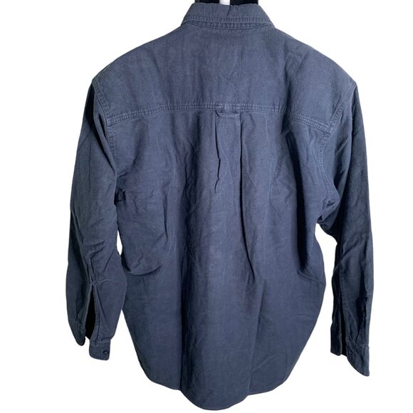 Vintage 90s Eddie Bauer Button Up Camp Shirt M Blue Denim Long Sleeve Pockets - Picture 4 of 6